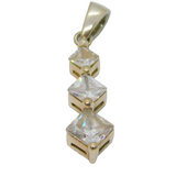 Sterling Silver Graduating Offset Squares CZ Drop Pendant Modern c2000s