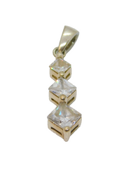 Sterling Silver Graduating Offset Squares CZ Drop Pendant Modern c2000s