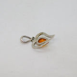 Sterling Silver Baltic Amber Curvy Open Heart Charm Pendant Vintage c1970