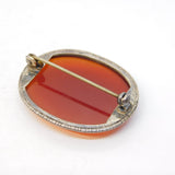 Sterling Silver Mounted Red Agate Brooch Pin Antique c1920 Art Deco
