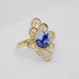 Sterling Silver Filigree Delft Ceramic Windmill Dress Ring Vintage c1970 Size N