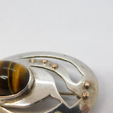 Studio Jewellery Sterling Silver, Gold & Tiger's Eye Brooch Vintage 1988 London