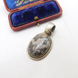 Sterling Silver Marbled Agate Charm Pendant Vintage c1970