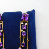 Pair of 18ct Yellow Gold, Amethyst & Diamond Geometric Drop Earrings Vintage