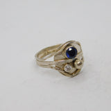 Sterling Silver Sapphire & White Topaz Abstract Studio Ring Modern c1990 Size T