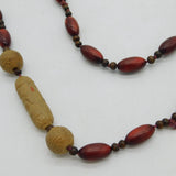 Japanese Long Fruit Wood Carved Grotesque Double Face Guard Necklace Antique