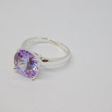 Sterling Silver Lavender CZ Faceted Solitaire Dress Ring Vintage c1970 Size Q
