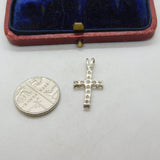 Sterling Silver Diamond Paste Encrusted Crucifix Charm Pendant Vintage c1970