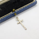 Sterling Silver Textured Cross Crucifix Charm Pendant Vintage c1970