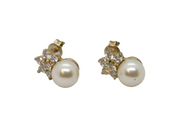 Pair of Sterling Silver Pearl & CZ Floral Cluster Stud Earrings Vintage c1990