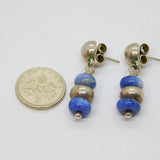 Pair of Sterling Silver & Blue Hardstone Beaded Stud Drop Earrings Vintage c1970