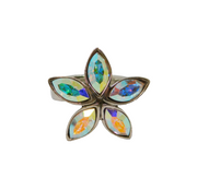 Mexican 950 Silver Rainbow Crystal Flower Statement Ring Modern c1990 Size Q