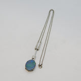 9ct White Gold & Doublet Opal Set Drop Pendant Necklace Vintage 1966 London