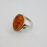 Sterling Silver Baltic Amber Oval Studio Dress Ring Vintage c1970 Size O 1/2