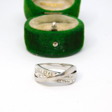 Sterling Silver Crystal Set Crossover Band Ring Vintage c1970 Size Q 1/2