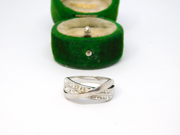 Sterling Silver Crystal Set Crossover Band Ring Vintage c1970 Size Q 1/2