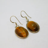 Pair of Sterling Silver Tiger's Eye Oval Form Hook Drop Earrings Vintage c1970