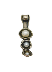 Sterling Silver Triple Button Pearl Graduating Hinged Pendant Modern c1990s