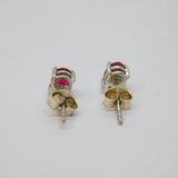 Pair of Sterling Silver Oval Faceted Garnet Stud Earrings Vintage c1970