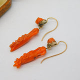 Georgian Boxed 14ct Gold, Carved Coral Flower & Urn Drop Earrings Antique