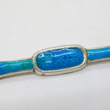 Art Deco Sterling Silver Blue Guilloche Enamel Bar Brooch Antique Birmingham