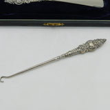 Victorian Boxed Sterling Silver Handled Shoe Horn Button Hook Set Antique