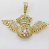 Sterling Silver Gilt & Paste Set Winged Dollar Statement Medallion Pendant