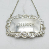 Sterling Silver Floral Pattern Whisky Decanter Label Vintage 1958 Birmingham