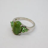Sterling Silver Serpentine & Synthetic Emerald  Ring Vintage c1970 Size M 1/2