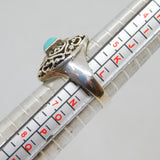 Sterling Silver Cabochon Turquoise Patterned Dress Ring Vintage c1970 Size M