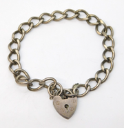 Sterling Silver Curb Link Charm Bracelet Heart Lock Clasp Vintage c1970
