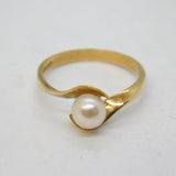 9ct Yellow Gold & Cultured Pearl Set Crossover Ring Vintage 1986 Birmingham