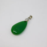 Sterling Silver Opaque Green Natural Stone Peardrop Charm Pendant Vintage c1970