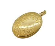 9ct Yellow Gold Floral Pattern Locket Pendant Vintage c1990s