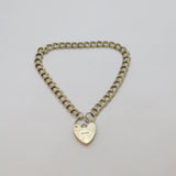 Sterling Silver Heart Padlock Clasp Double Curb Charm Bracelet Vintage c1970s