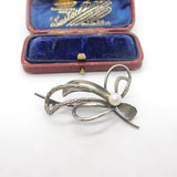 Sterling Silver Textured Form Pearl Set Floral Brooch Pin Vintage c1960