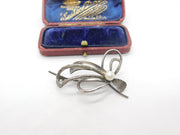Sterling Silver Textured Form Pearl Set Floral Brooch Pin Vintage c1960