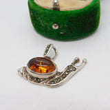 Sterling Silver Cabochon Amber Snail Charm Pendant Vintage c1970