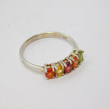 Sterling Silver 5 Multi-Coloured Oval Gemstone Dress Ring Vintage c1970 Size N