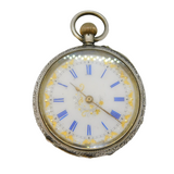 19th Century Swiss .935 Silver & Enamel Ladies Pocket Watch Antique c1880s