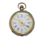 19th Century Swiss .935 Silver & Enamel Ladies Pocket Watch Antique c1880s