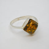 Sterling Silver Baltic Amber Offset Square Contemporary Ring c2000 Size S