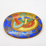 New Zealand Gilt Metal & Colourful Enamel Maori Brooch Vintage c1970