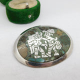 Mexican Sterling Silver & Turquoise Set Battle Scene Brooch Vintage c1970