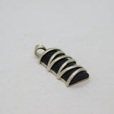 Sterling Silver Black Onyx Zigzag Pattern Charm Pendant Modern c2000s