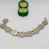 Belgian Silver & Nickel 50 Centimes Coin Bracelet Antique 1933 Art Deco