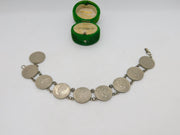 Belgian Silver & Nickel 50 Centimes Coin Bracelet Antique 1933 Art Deco
