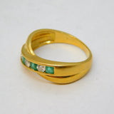 18ct Yellow Gold, Emerald & Diamond Set Crossover Ring Vintage c1970