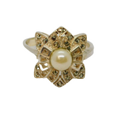 Sterling Silver Marcasite & Pearl Art Deco Dress Ring Antique c1930 Size Q