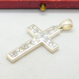 Sterling Silver Cross With Baguette Cut CZ Stones Charm Pendant Vintage c1970